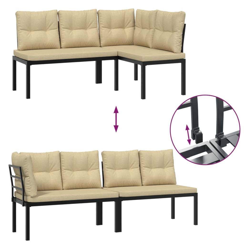 7-delige Loungeset met kussens gepoedercoat staal zwart