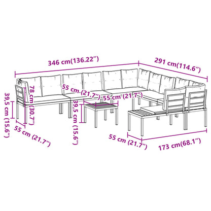 7-delige Loungeset met kussens gepoedercoat staal zwart