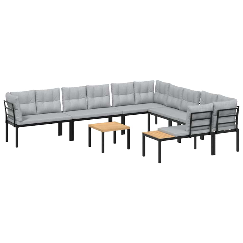 7-Delige Loungeset Met Kussens Gepoedercoat Staal Zwart 1 Lichtgrijs