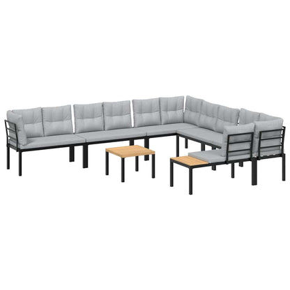 7-Delige Loungeset Met Kussens Gepoedercoat Staal Zwart 1 Lichtgrijs