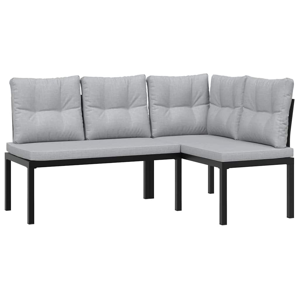 7-Delige Loungeset Met Kussens Gepoedercoat Staal Zwart 1 Lichtgrijs