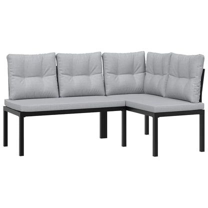7-Delige Loungeset Met Kussens Gepoedercoat Staal Zwart 1 Lichtgrijs