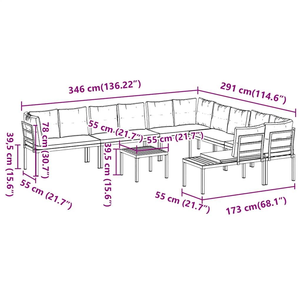 7-Delige Loungeset Met Kussens Gepoedercoat Staal Zwart 1 Lichtgrijs