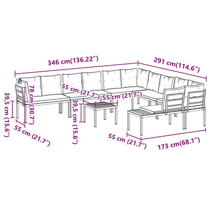 7-Delige Loungeset Met Kussens Gepoedercoat Staal Zwart 1 Lichtgrijs