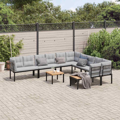 7-Delige Loungeset Met Kussens Gepoedercoat Staal Zwart 1 Lichtgrijs