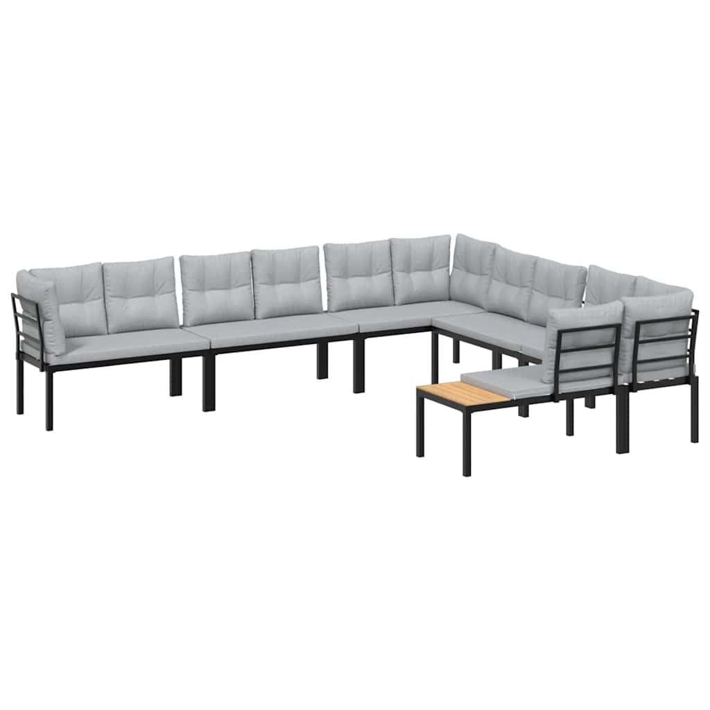 6-Delige Loungeset Met Kussens Gepoedercoat Staal Zwart 1 Lichtgrijs