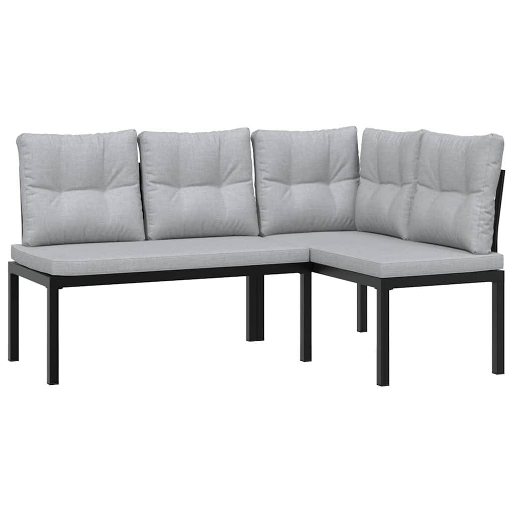 6-Delige Loungeset Met Kussens Gepoedercoat Staal Zwart 1 Lichtgrijs