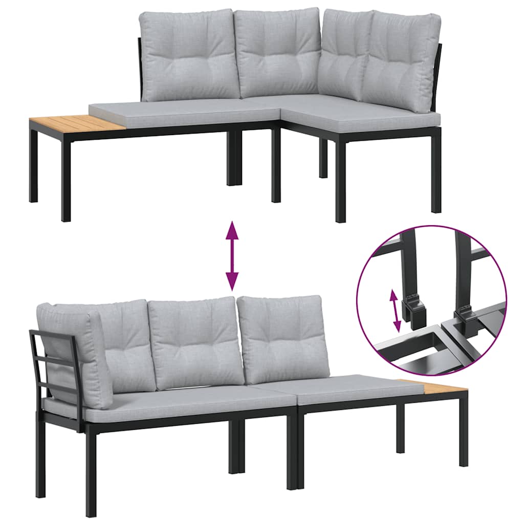 6-Delige Loungeset Met Kussens Gepoedercoat Staal Zwart 1 Lichtgrijs