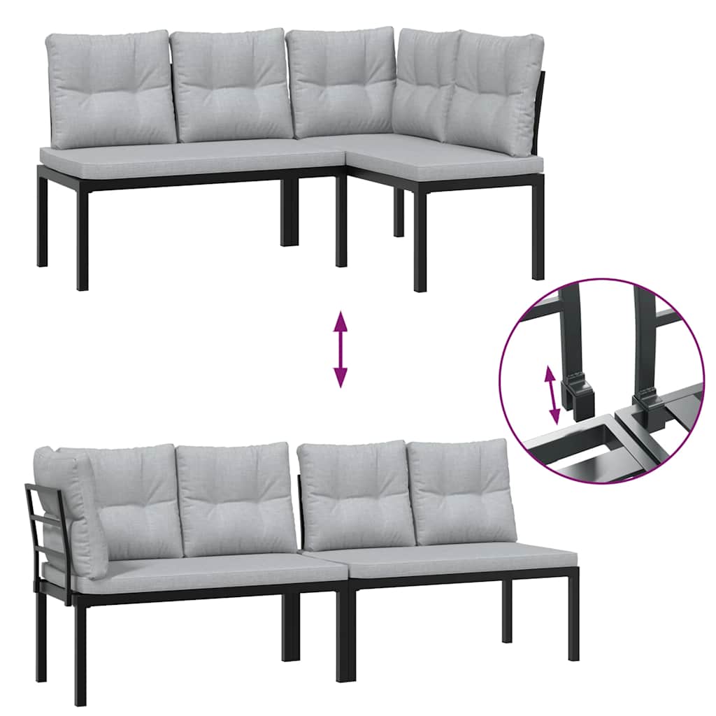 6-Delige Loungeset Met Kussens Gepoedercoat Staal Zwart 1 Lichtgrijs