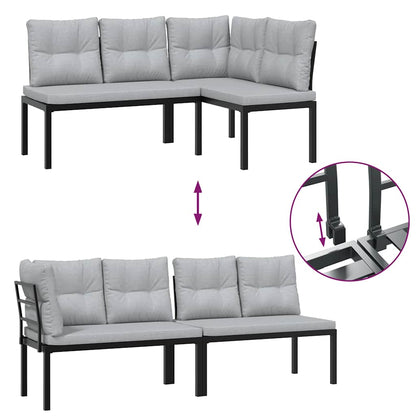 6-Delige Loungeset Met Kussens Gepoedercoat Staal Zwart 1 Lichtgrijs