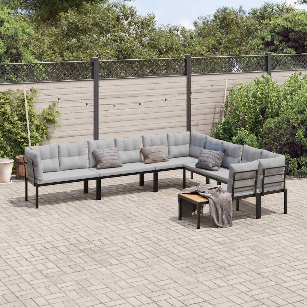 6-Delige Loungeset Met Kussens Gepoedercoat Staal Zwart 1 Lichtgrijs