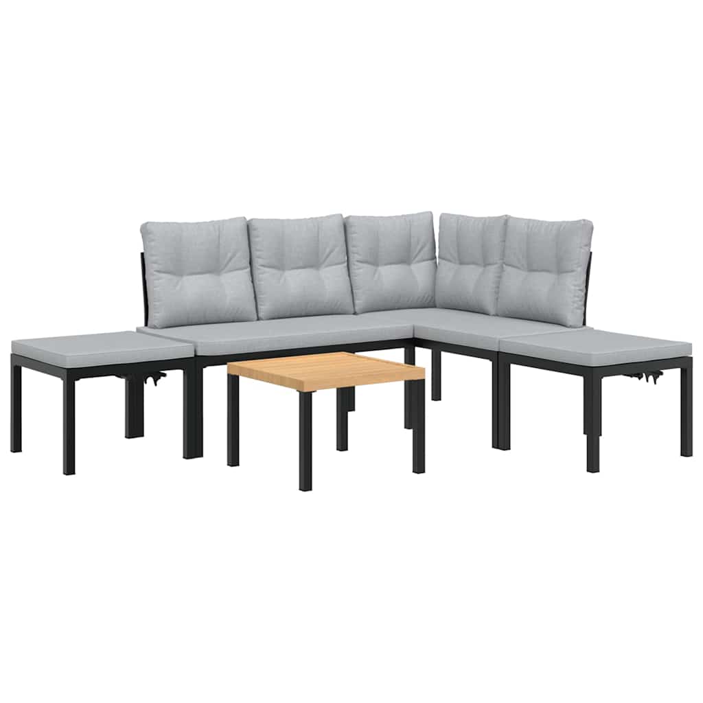 5-delige Loungeset met kussens gepoedercoat staal zwart
