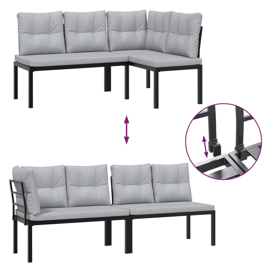 4-delige Loungeset met kussens gepoedercoat staal zwart