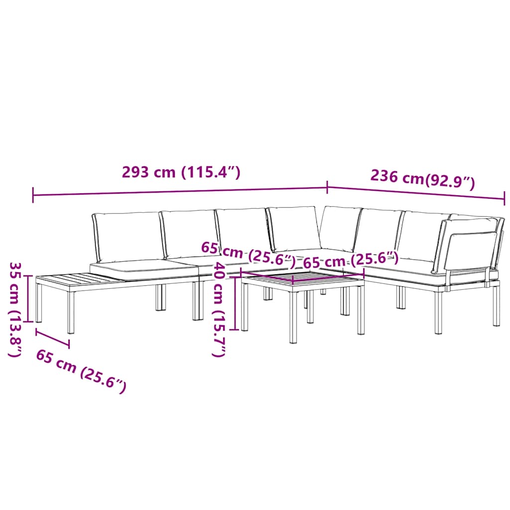5-delige Loungeset met kussens aluminium zwart