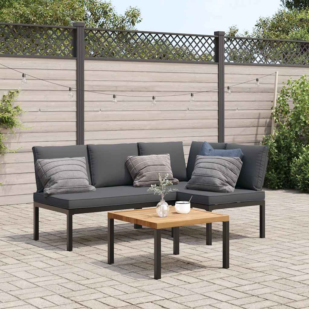 3-delige Loungeset met kussens aluminium zwart