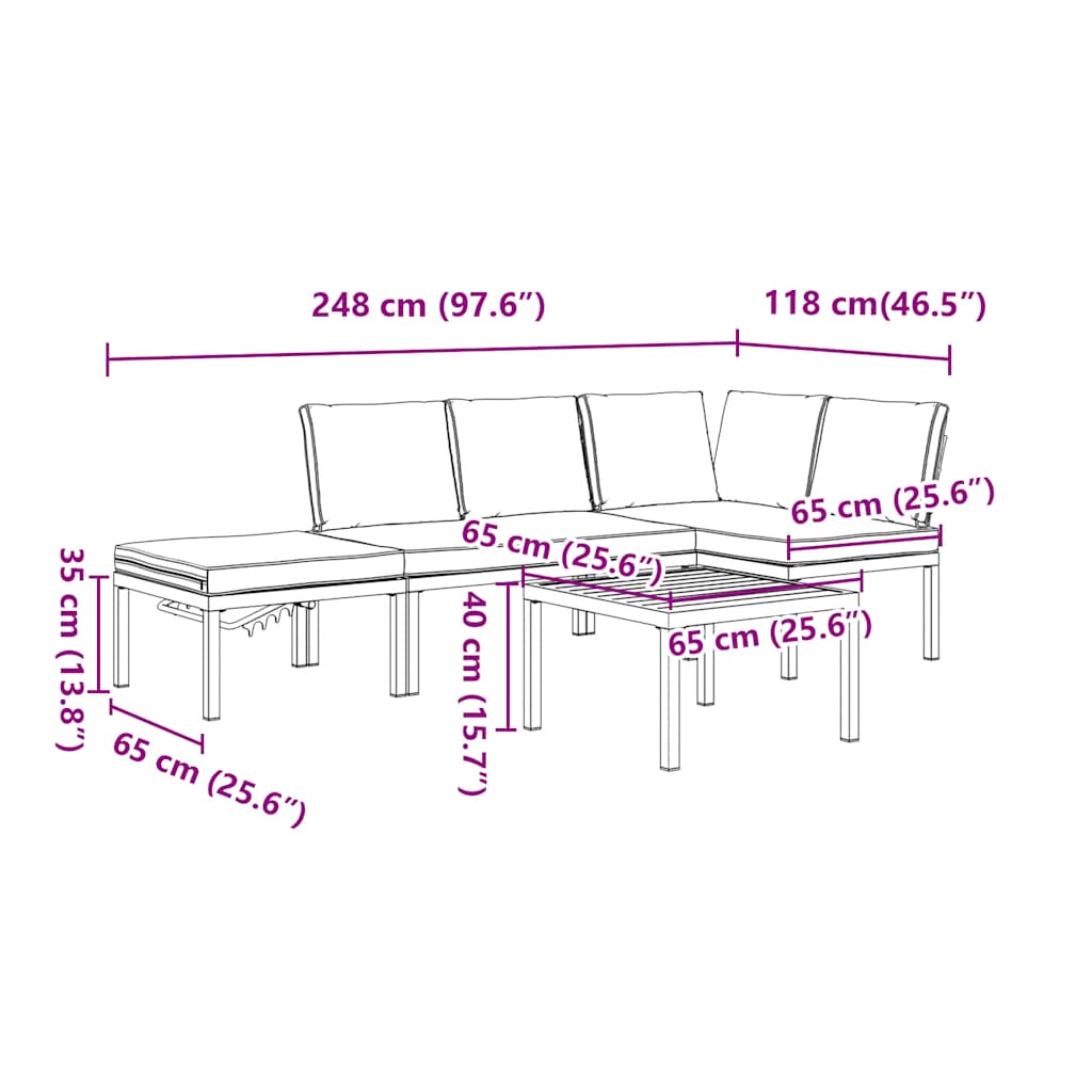 4-delige Loungeset met kussens aluminium zwart