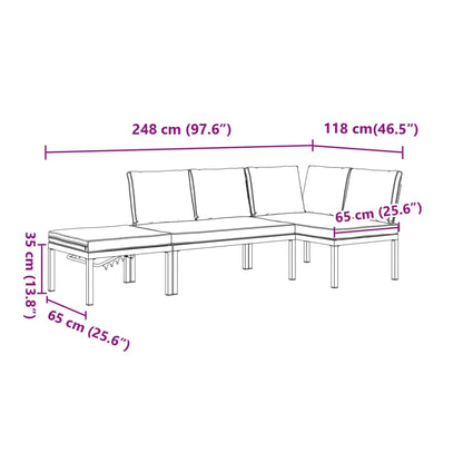 3-delige Loungeset met kussens aluminium zwart