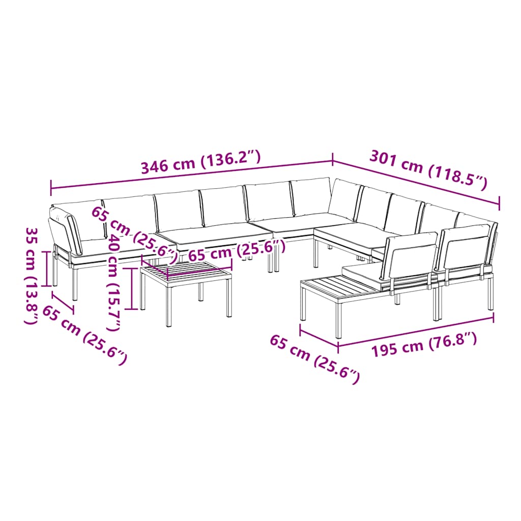 7-delige Loungeset met kussens aluminium zwart