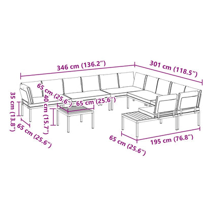 7-delige Loungeset met kussens aluminium zwart