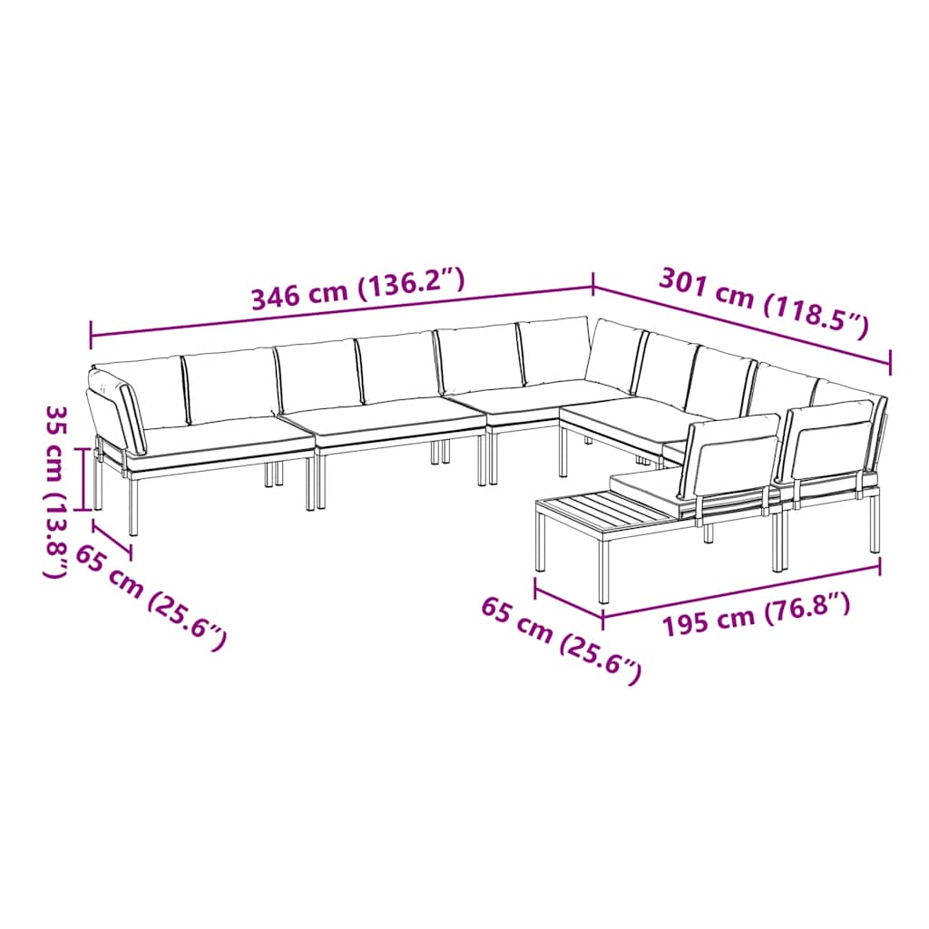 6-delige Loungeset met kussens aluminium zwart