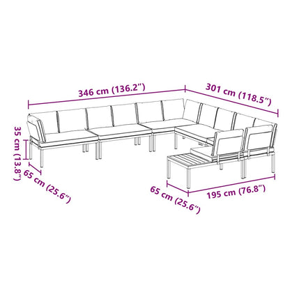 6-delige Loungeset met kussens aluminium zwart