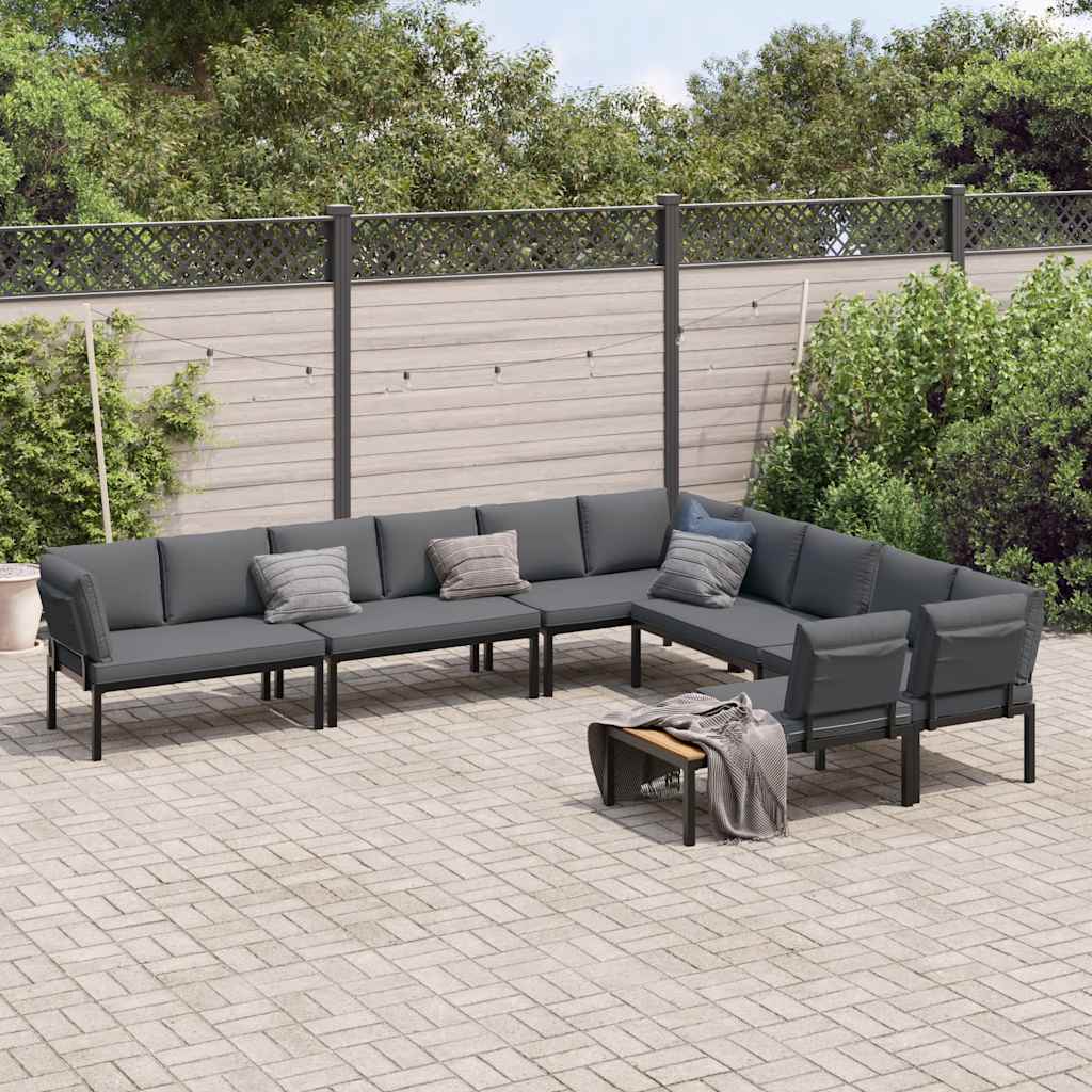 6-delige Loungeset met kussens aluminium zwart