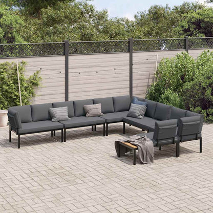 6-delige Loungeset met kussens aluminium zwart