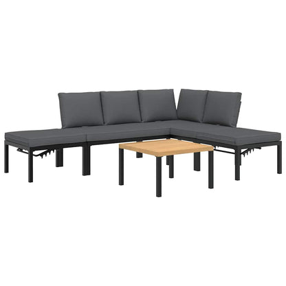 5-delige Loungeset met kussens aluminium zwart