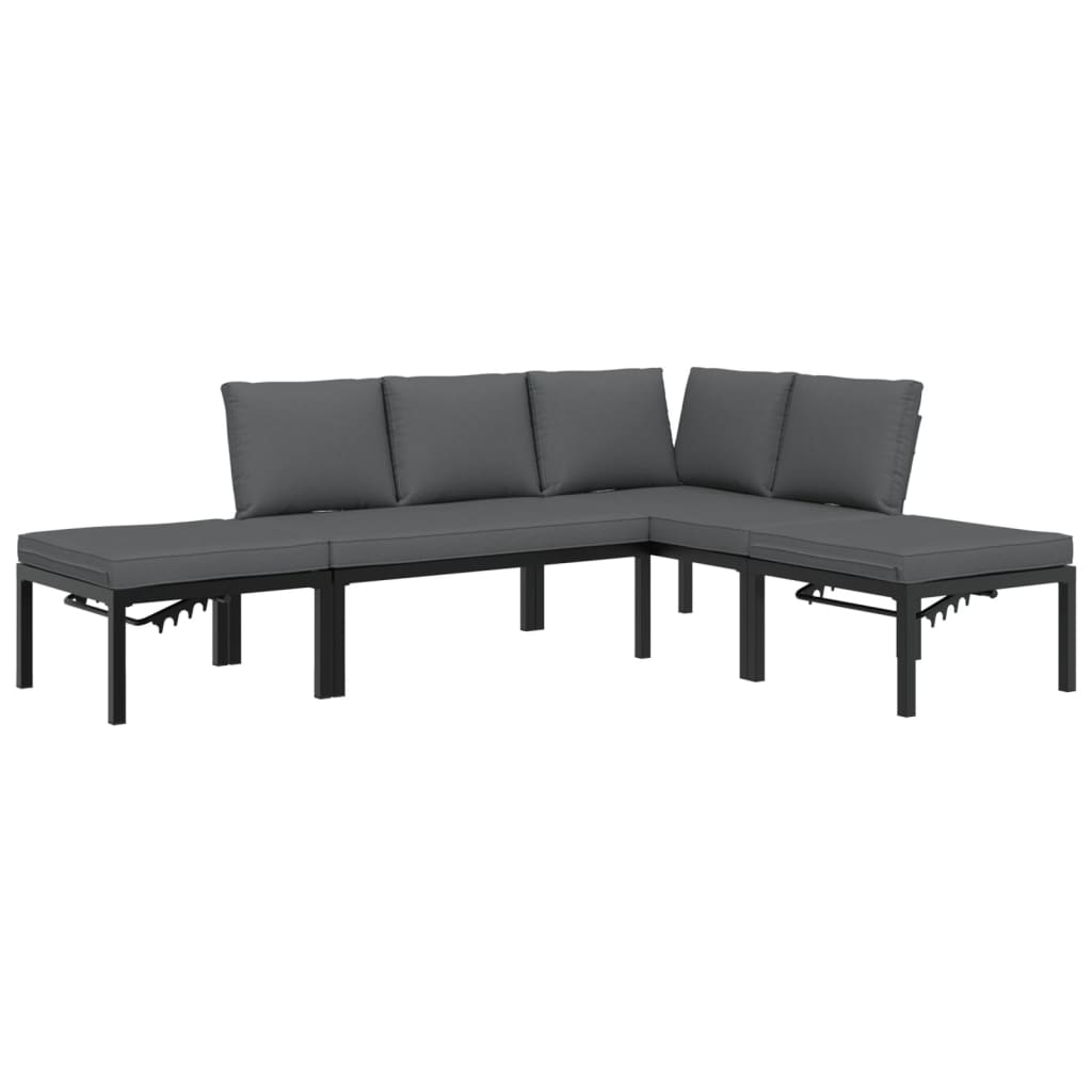 4-delige Loungeset met kussens aluminium zwart