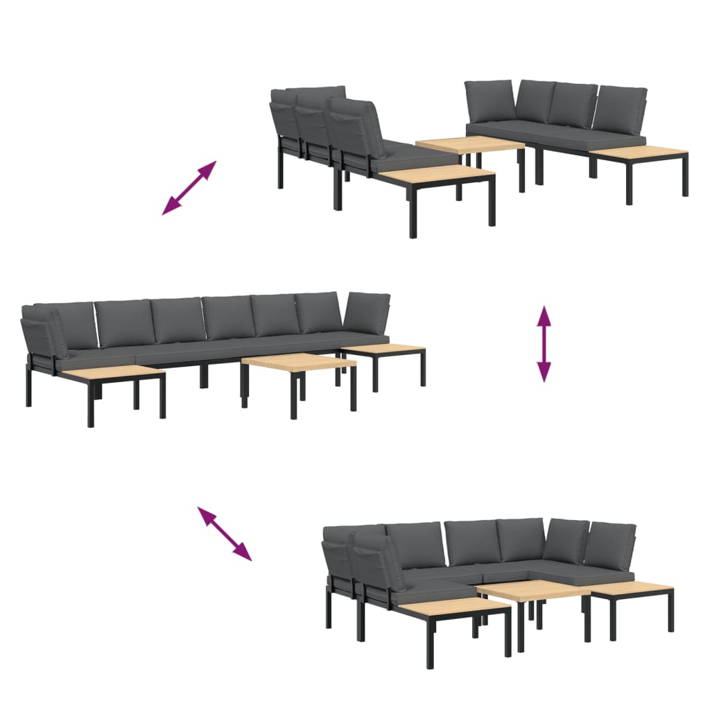 5-delige Loungeset met kussens aluminium zwart