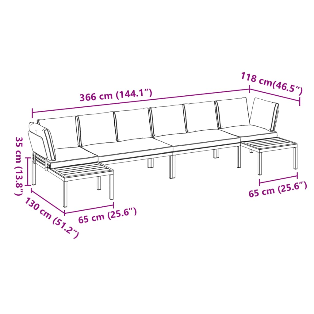 4-delige Loungeset met kussens aluminium zwart