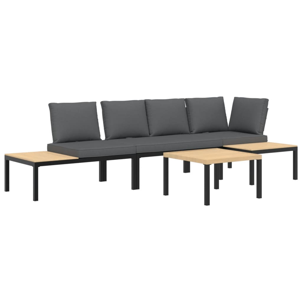 4-delige Loungeset met kussens aluminium zwart