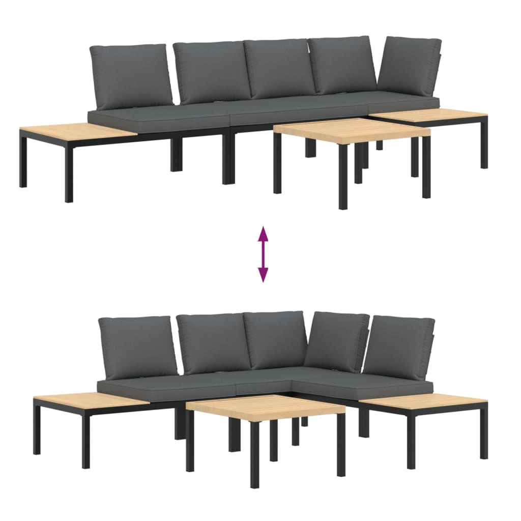 4-delige Loungeset met kussens aluminium zwart