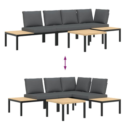 4-delige Loungeset met kussens aluminium zwart