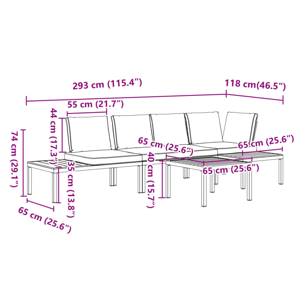 4-delige Loungeset met kussens aluminium zwart