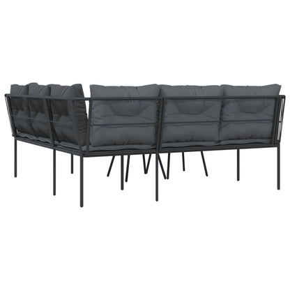 Loungeset met kussens staal en textileen zwart