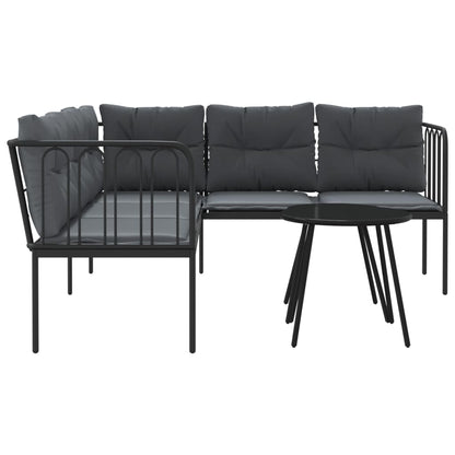 Loungeset met kussens staal en textileen zwart