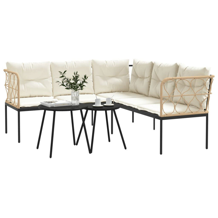 Loungeset met kussens staal en textileen zwart