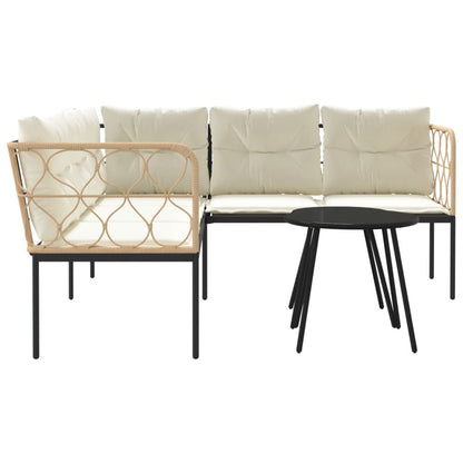 Loungeset met kussens staal en textileen zwart