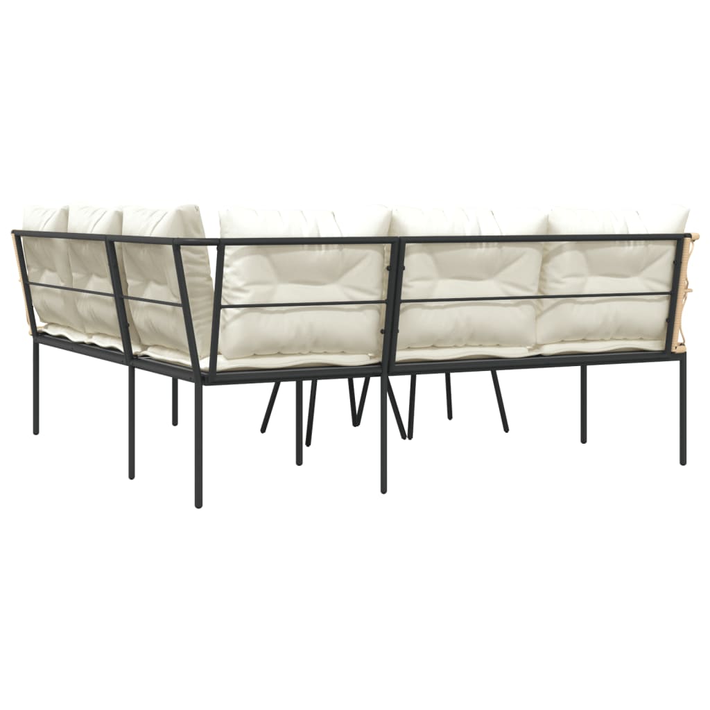 Loungeset met kussens staal en textileen zwart