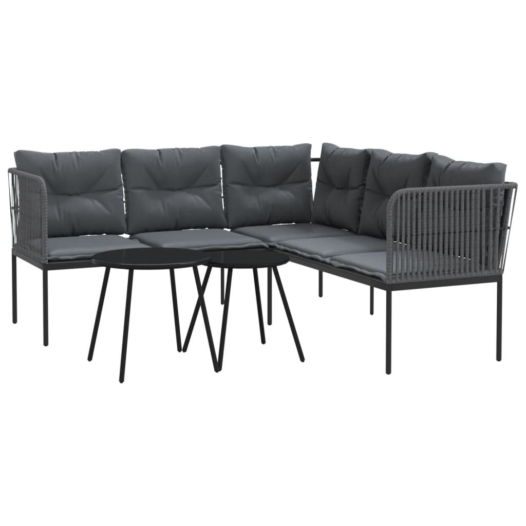 Loungeset met kussens staal en textileen zwart