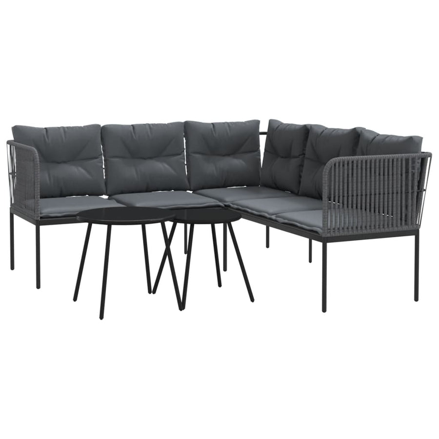 Loungeset met kussens staal en textileen zwart