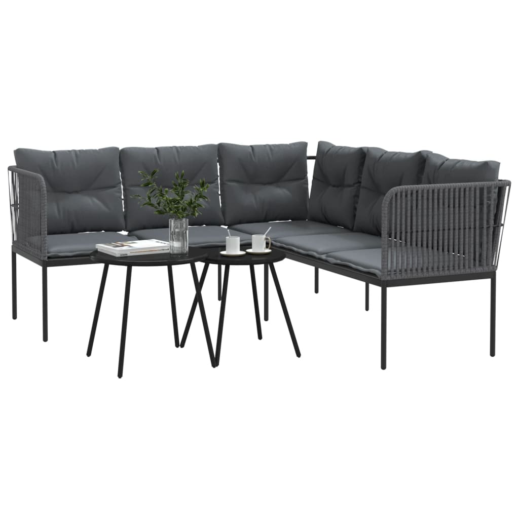 Loungeset met kussens staal en textileen zwart