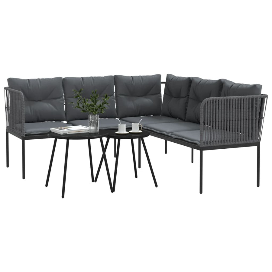 Loungeset met kussens staal en textileen zwart