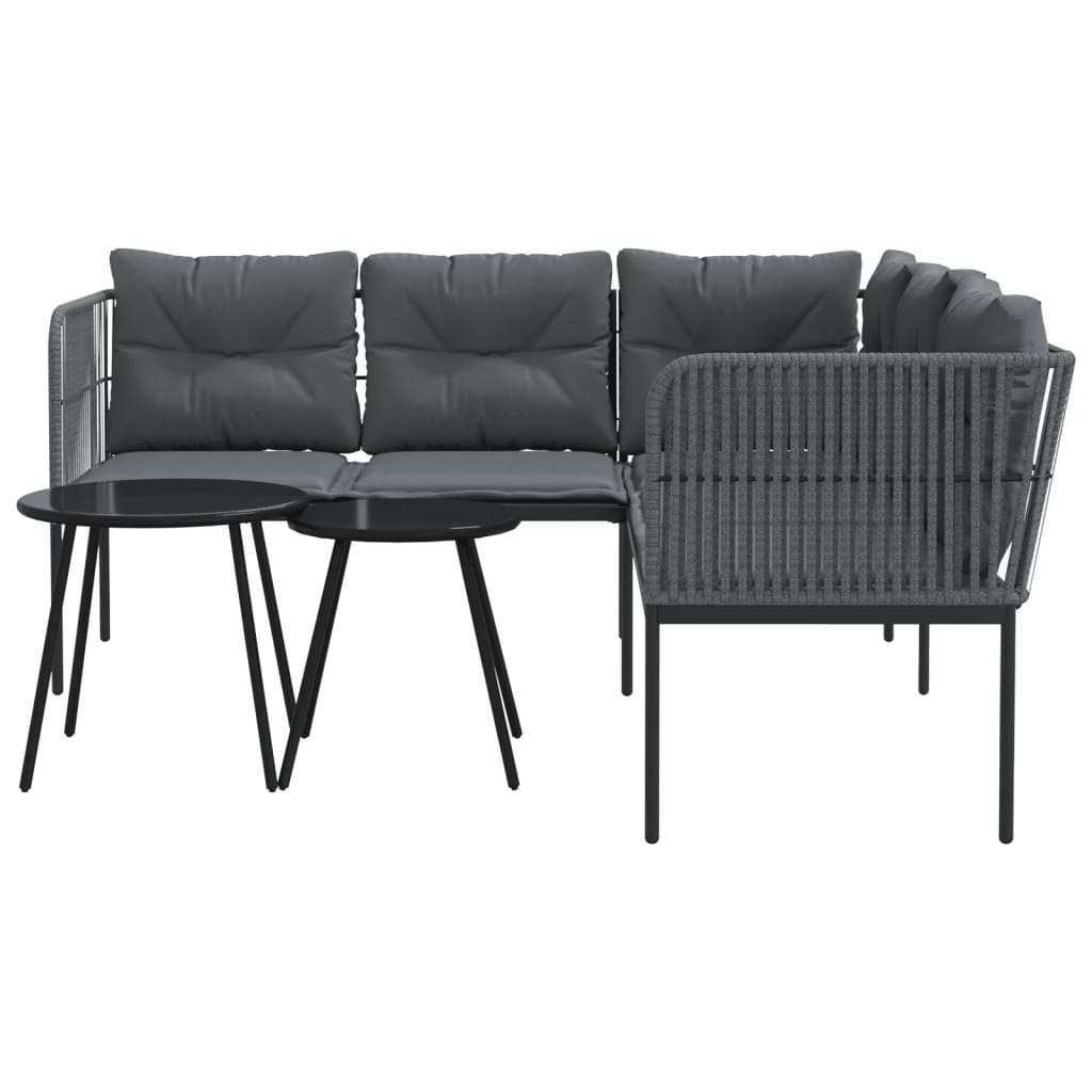 Loungeset met kussens staal en textileen zwart