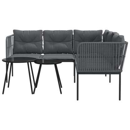 Loungeset met kussens staal en textileen zwart
