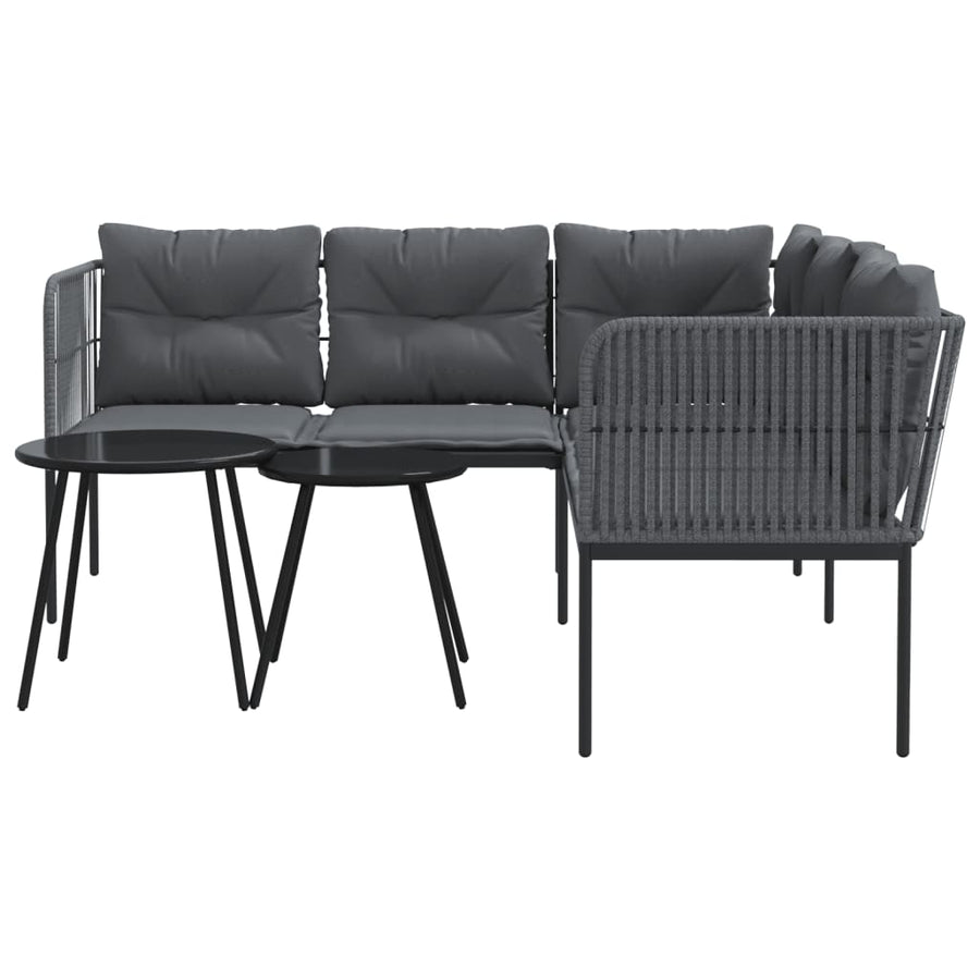 Loungeset met kussens staal en textileen zwart