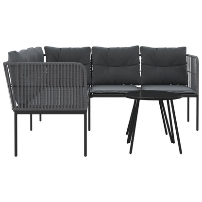 Loungeset met kussens staal en textileen zwart