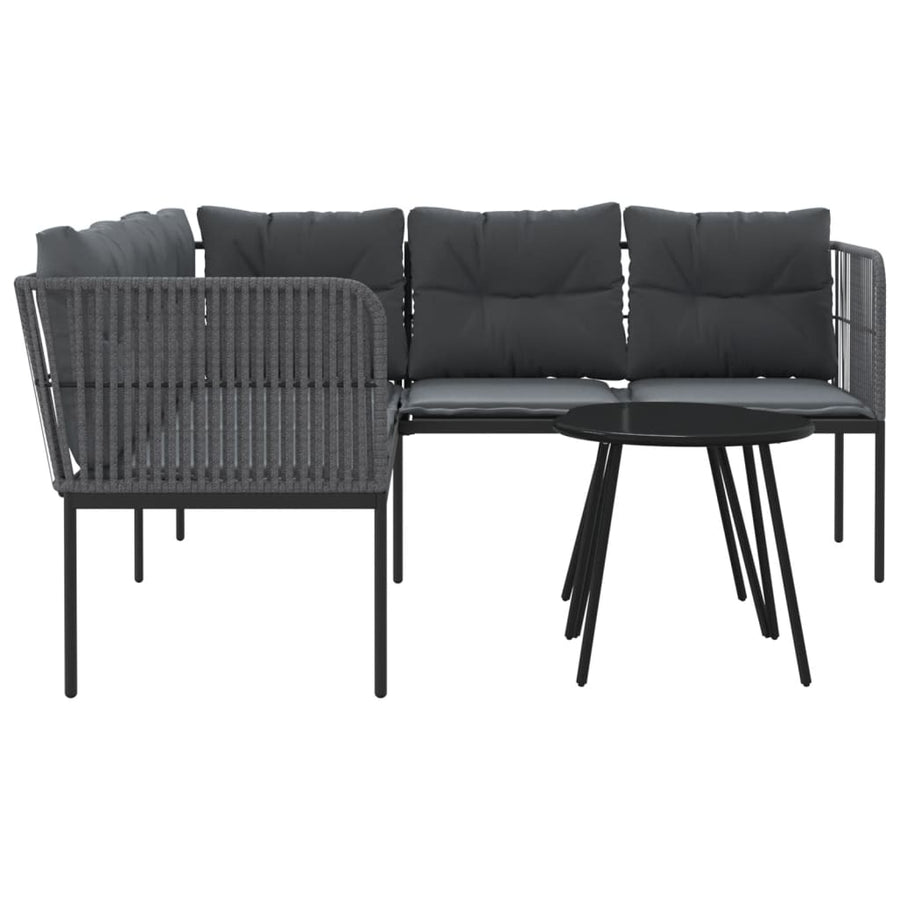 Loungeset met kussens staal en textileen zwart
