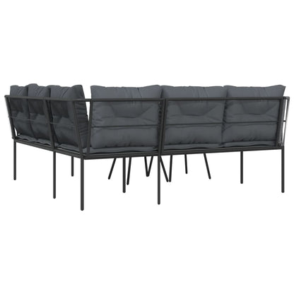 Loungeset met kussens staal en textileen zwart